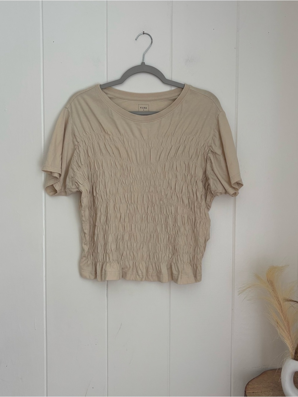 Cleo Cream Smocked Short Sleeve Blouse